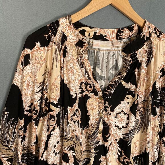 Belle Kim Gravel Womens Popover Top Size XL Long Sleeve Y-Neck Career Boho - Picture 2 of 8